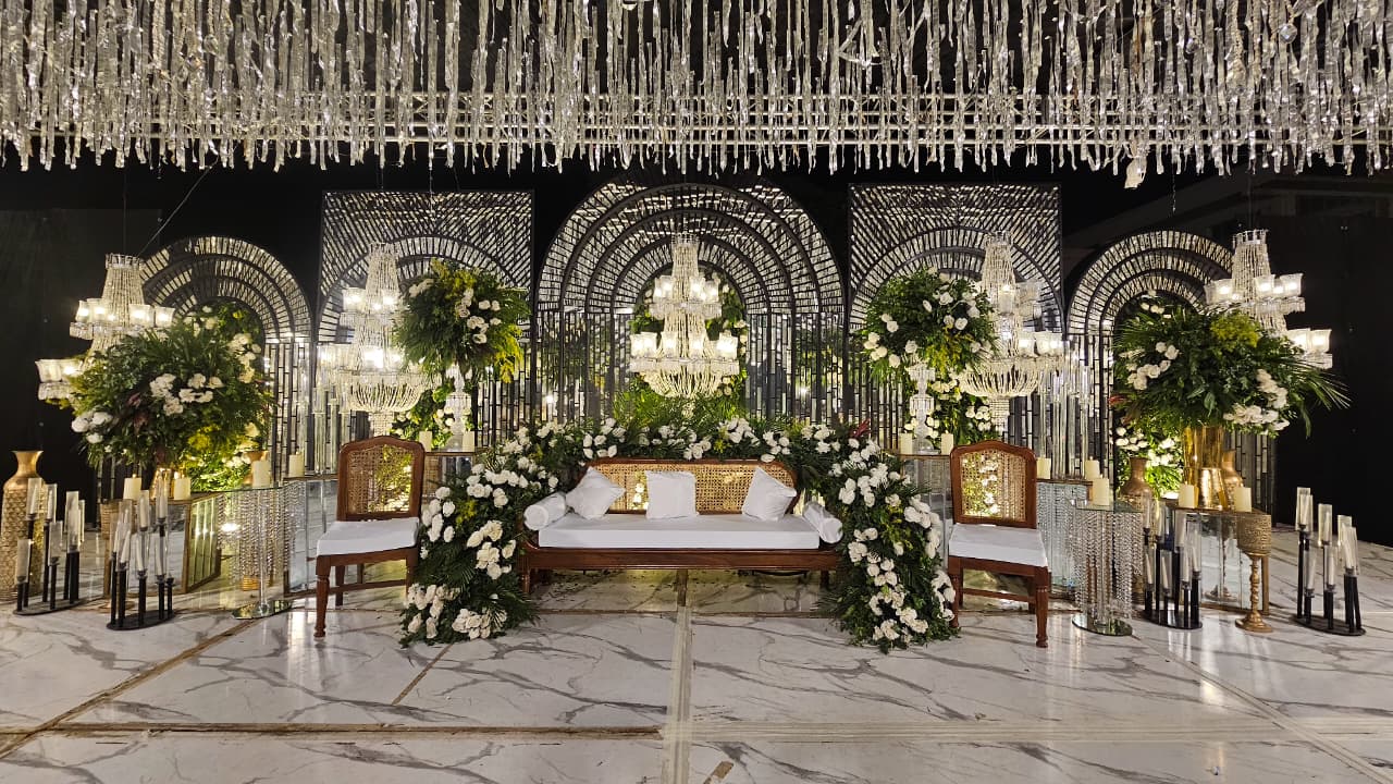 Luxury wedding stage with floral canopy